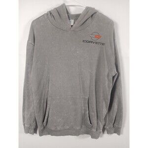 GM Official Vintage Style Corvette Hoodie Sz 14 Stone Wash Grey EUC C4 Logo